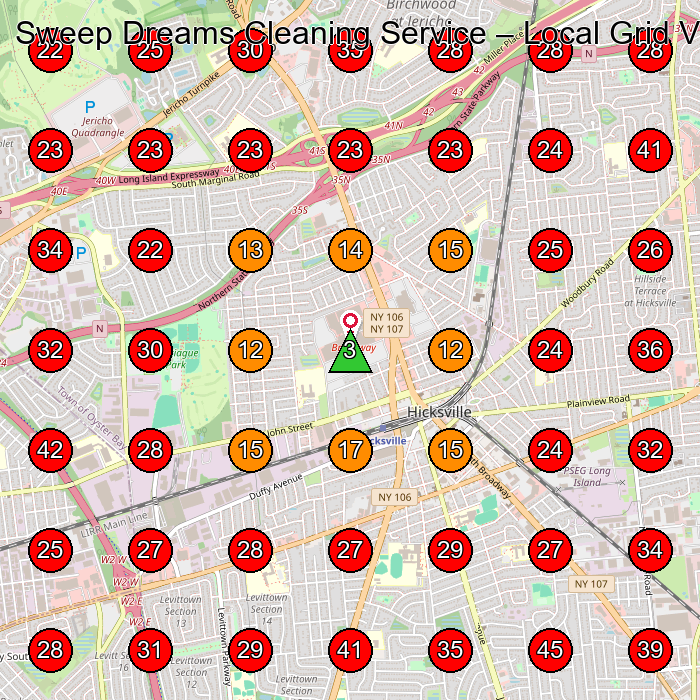 Sweep Dreams Cleaning Service GeoGrid visibility map for House Cleaning Service in Syosset